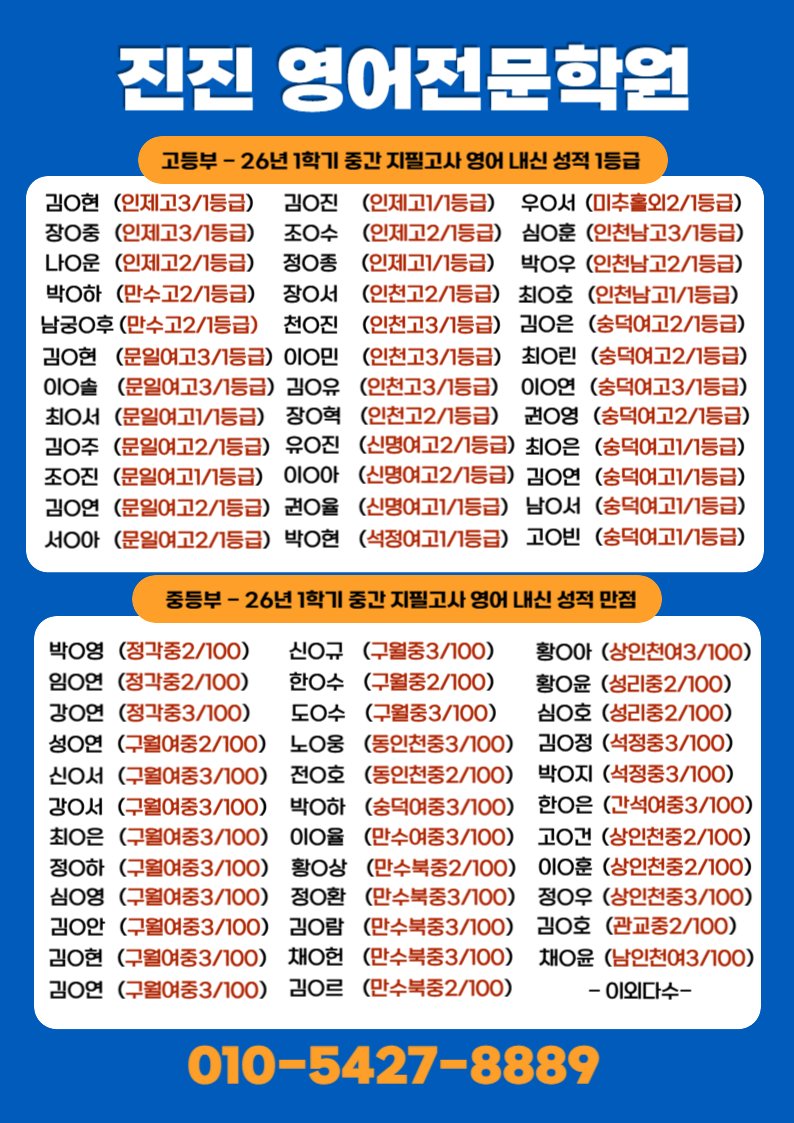 Jinjin English Academy results flyer